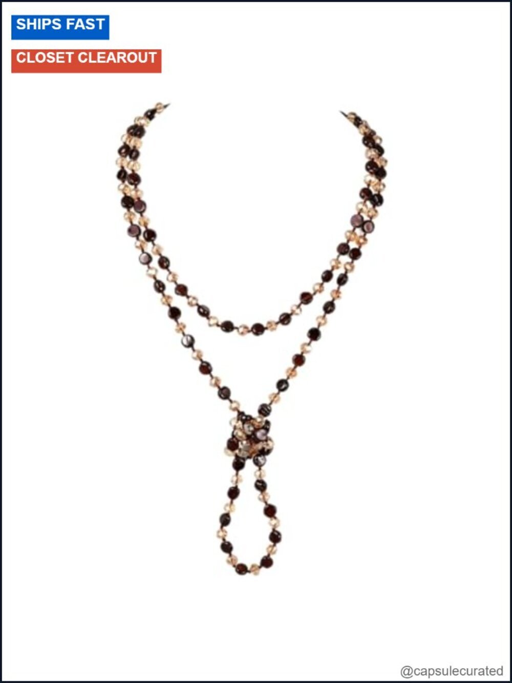 60" Infinity Wrap Lariat Crystal and Shell Beads Necklace & Earrings Set Boho